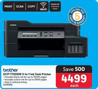 Makro Brother DCP-T720DW 3-in-1 Ink Tank Printer offer