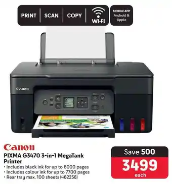 Makro Canon PIXMA G3470 3-in-1 MegaTank Printer offer