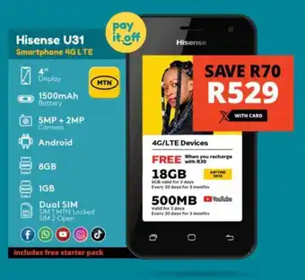 Checkers Hyper Hisense U31 Smartphone 4G LTE offer