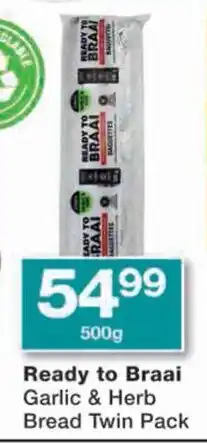 Checkers Ready to Braai Garlic & Herb Bread Twin Pack offer