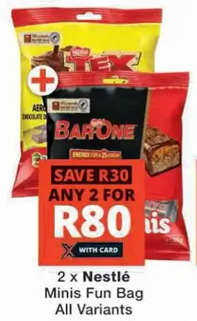 Checkers 2 x Nestlé Minis Fun Bag All Variants offer