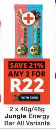Checkers 2x40g/48g Jungle Energy Bar All Variants offer