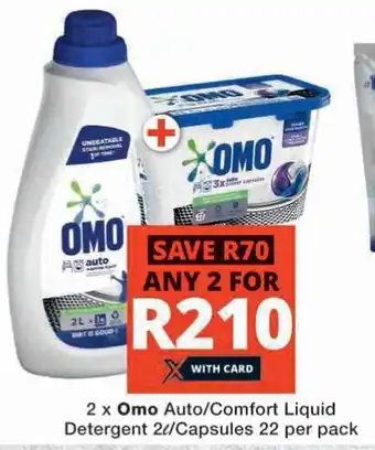 Checkers 2 x Omo Auto/Comfort Liquid Detergent 2L/Capsules 22 per pack offer