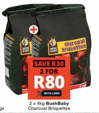 Checkers 2 x 4kg BushBaby Charcoal Briquettes offer