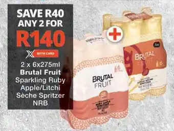 Checkers 2 x 6x275ml Brutal Fruit Sparkling Ruby Apple/Litchi Sèche Spritzer NRB offer