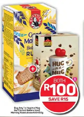 Pick n Pay Hypermarket Buy Any 1x Hug in a Mug 8s/10s and Bakers Good Morning Rusks Assorted 450g offer