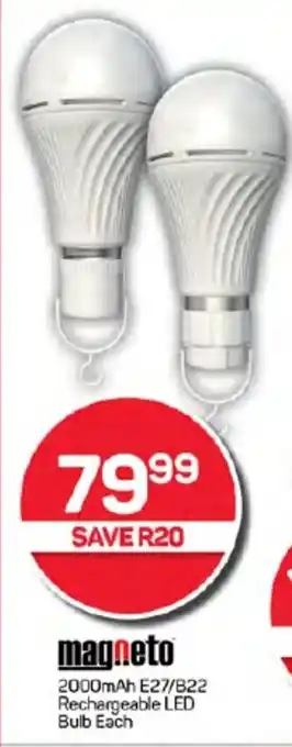 Pick n Pay Hypermarket 2000mAh E27/B22 Rechargeable LED Bulb Each offer