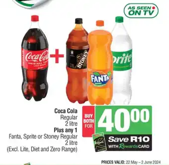 KwikSpar Coca Cola Regular 2 litre Plus any 1 Fanta, Sprite or Stoney Regular 2 litre (Excl. Lite, Diet and Zero Range) offer