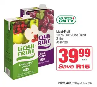 KwikSpar Liqui-Fruit 100% Fruit Juice Blend 2 Litre Assorted offer