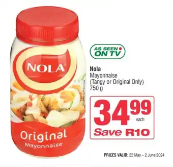 KwikSpar Nola Mayonnaise (Tangy or Original Only) 750g offer