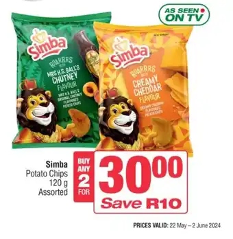 KwikSpar Simba Potato Chips 120g Assorted offer