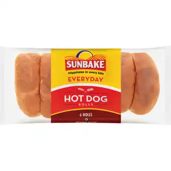 Sunbake Everyday White Hotdog Rolls 6 Pack