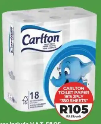 1UP CARLTON TOILET PAPER 18'S 2PLY 350 SHEETS offer