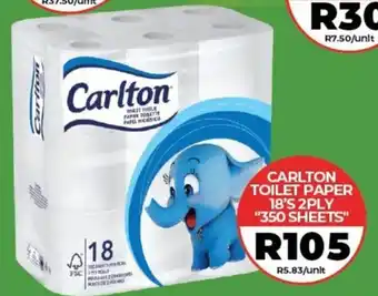 1UP CARLTON TOILET PAPER 18'S 2PLY 350 SHEETS offer