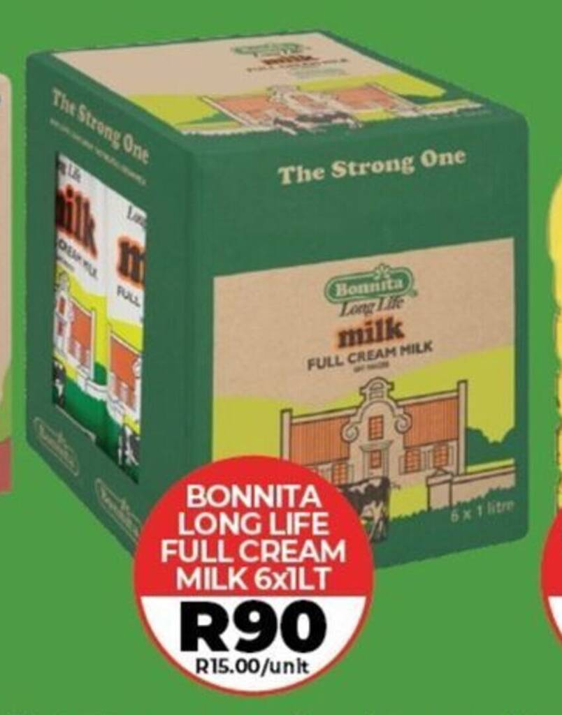 BONNITA LONG LIFE FULL CREAM MILK 6x1LT offer at 1UP