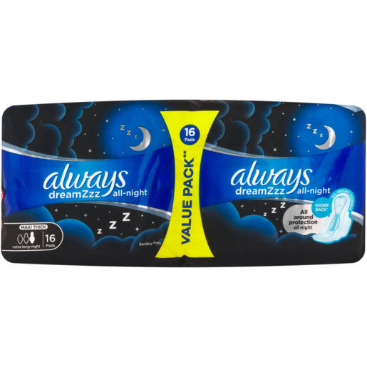 Always Dreamzzz Extra Long AllNight Maxi Thick Sanitary Pads 16 Pack