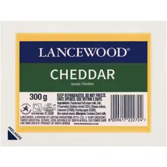 Checkers Liquor Shop LANCEWOOD Cheddar Cheese Pack 300g offer