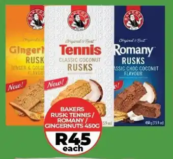 1UP BAKERS RUSK: TENNIS/ ROMANY/ GINGERNUTS 450G offer