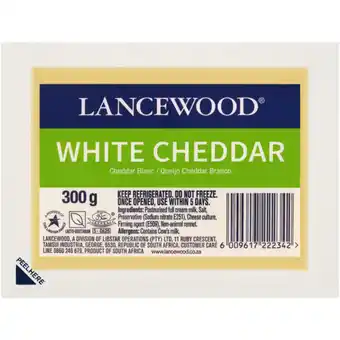 Checkers Liquor Shop LANCEWOOD White Cheddar Cheese Pack 300g offer