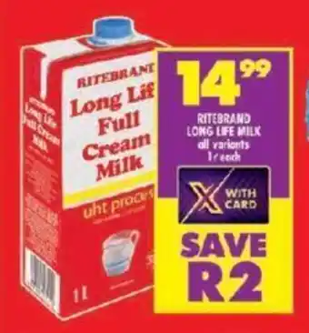 Shoprite RITEBRAND LONG LIFE MILK all variants 1L each offer