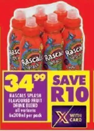 RASCALS SPLASH FLAVOURED FRUIT DRINK BLEND all variants 6x300ml per pack