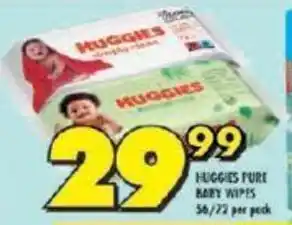 Shoprite HUGGIES PURE BABY WIPES 56/72 per pack offer