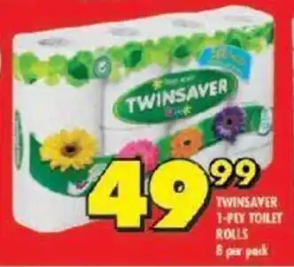 Shoprite TWINSAVER 1-PLY TOILET ROLLS 8 per pack offer