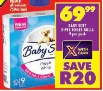 Shoprite BABY SOFT 2-PLY TOILET ROLLS 9 per pack offer