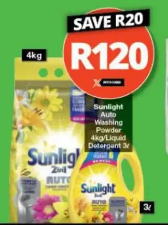 Checkers Sunlight Auto Washing Powder 4kg/Liquid Detergent 3L offer