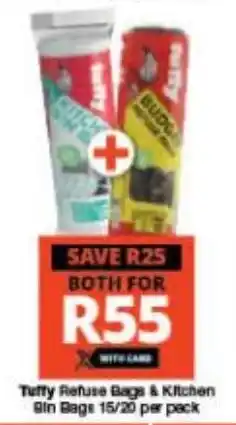 Checkers Tuffy Refuse Bags & Kitchen Bin Bags 15/20 per pack offer