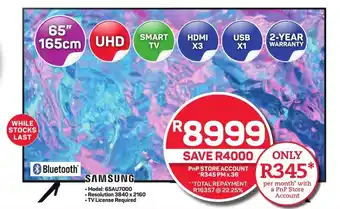 Pick n Pay Hypermarket SAMSUNG 65" UHD SMART TV offer