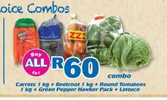 Carrots 1kg + Beetroot 1kg + Round Tomatoes 1kg + Green Pepper Hawker Pack + Lettuce