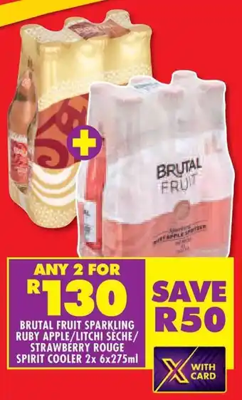 Shoprite BRUTAL FRUIT SPARKLING RUBY APPLE/LITCHI SECHE/ STRAWBERRY ROUGE SPIRIT COOLER 2x 6x275ml offer