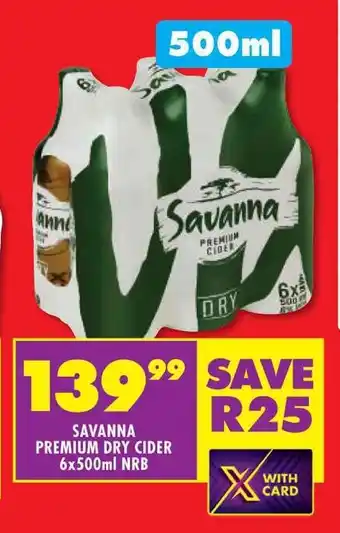 Shoprite SAVANNA PREMIUM DRY CIDER 6x500ml NRB offer