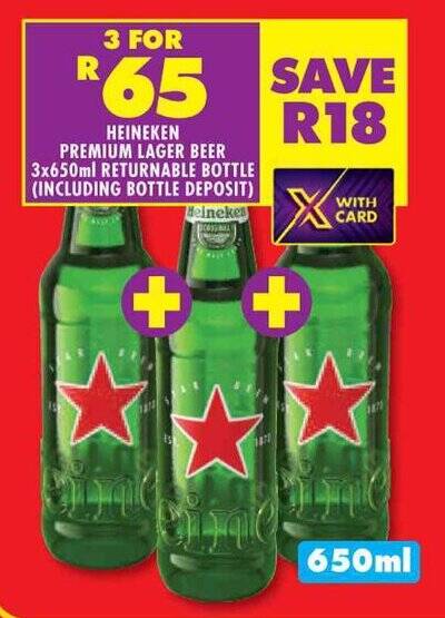 HEINEKEN PREMIUM LAGER BEER 3x650ml offer at Shoprite