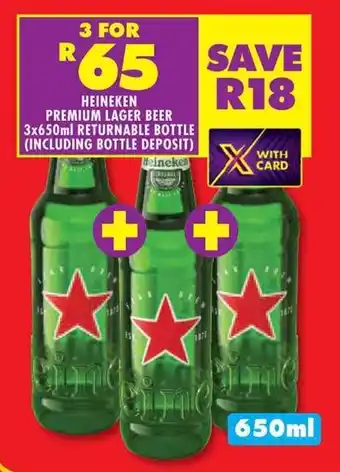 Shoprite HEINEKEN PREMIUM LAGER BEER 3x650ml offer