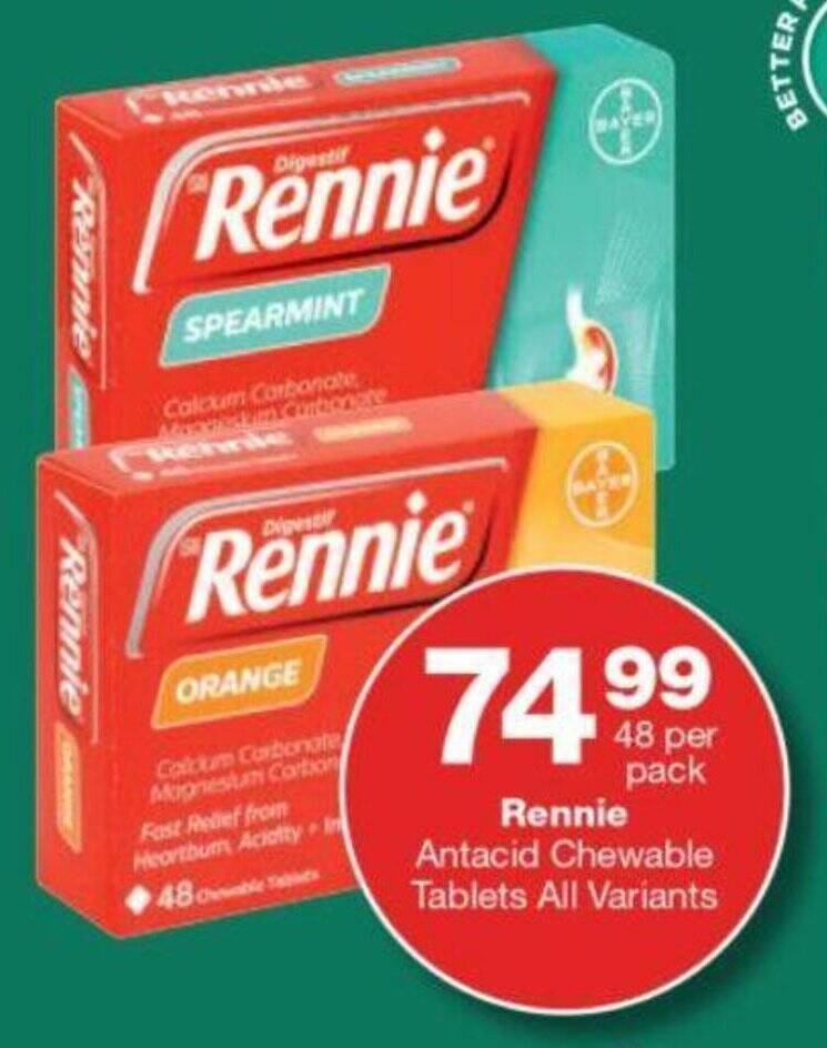 Rennie Antacid Chewable Tablets All Variants offer at Checkers Hyper
