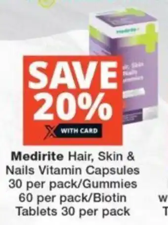 Medirite Hair, Skin & Nails Vitamin Capsules 30 per pack/Gummies 60 per pack/Biotin Tablets 30 per pack