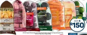 Pick n Pay PnP All Purpose Potatoes 2kg, Carrots, Sweet Potatoes 2kg, Beetroot, Gem Squash 1.5kg, Butternut 3kg or Green Peppers 800g offer