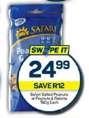 Pick n Pay Safari Salted Peanuts or Peanuts & Raisins 150g Each offer