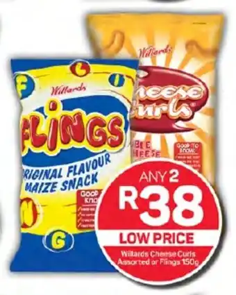 Pick n Pay Willards Cheese Curls Assorted or Flings 150g offer