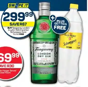 Pick n Pay BUY Tanqueray London Dry Gin 750ml and Get Schweppes Tonic 1 Litre FREE offer