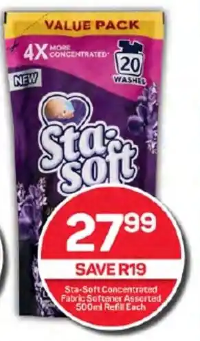 Pick n Pay Sta-Soft Concentrated Fabric Softener Assorted 500ml Refill Each offer