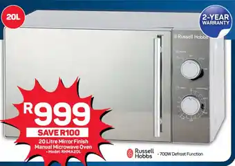 Pick n Pay Russell Hobbs 20 Litre Mirror Finish Manual Microwave Oven offer