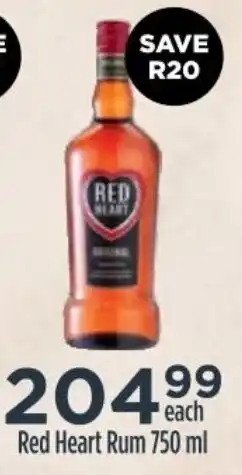Red Heart Rum 750ml