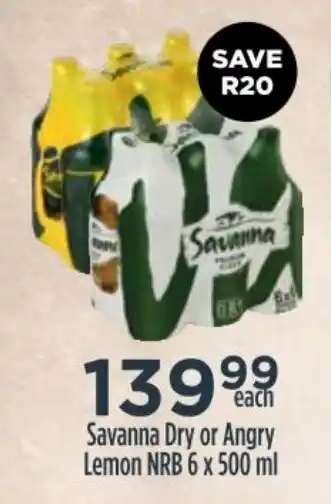 Diamond Discount Liquor Savanna Dry or Angry Lemon NRB 6 x 500ml offer