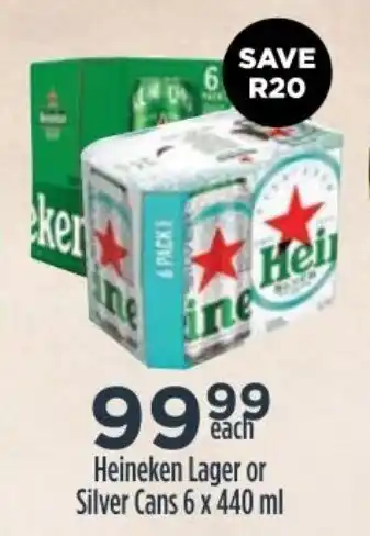 Diamond Discount Liquor Heineken Lager or Silver Cans 6 x 440ml offer