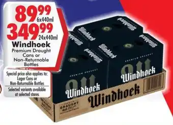 Prestons Windhoek Premium Draught Cans or Non-Returnable Bottles offer