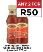 Food Lover's Market Wellington's Sweet Chilli Squeeze Sauces Assorted-For Any 2 x 375ml offer