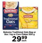 Food Lover's Market Bokomo Traditional Oats Bag Or Box 1Kg Or COrl Flakes 500g-Each offer